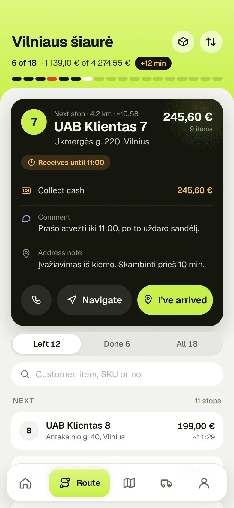 SaleMile driver app: next stop